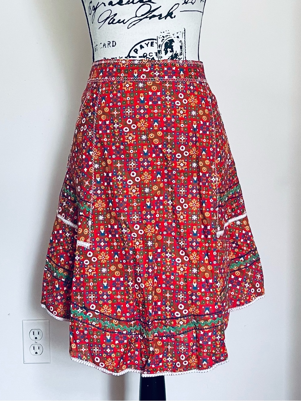 Vintage Handcrafted Polish Red Floral Apron
